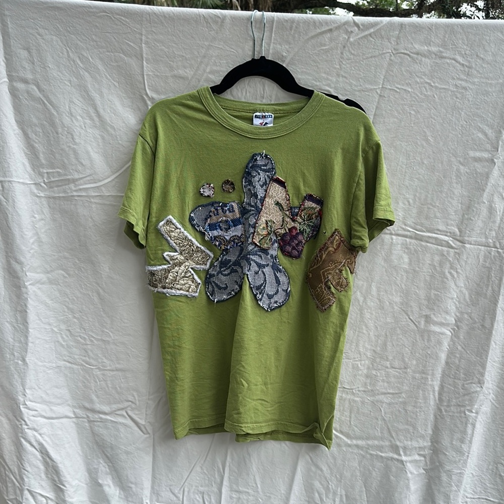 Green Graphic T-Shirt with Appliqué Design